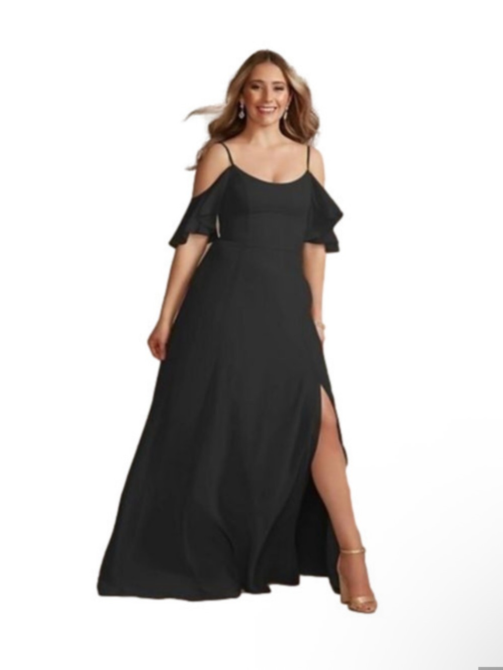 CELEBRATE DB STUDIO | Black cold-shoulder long chiffon bridesmaid dress -size 10